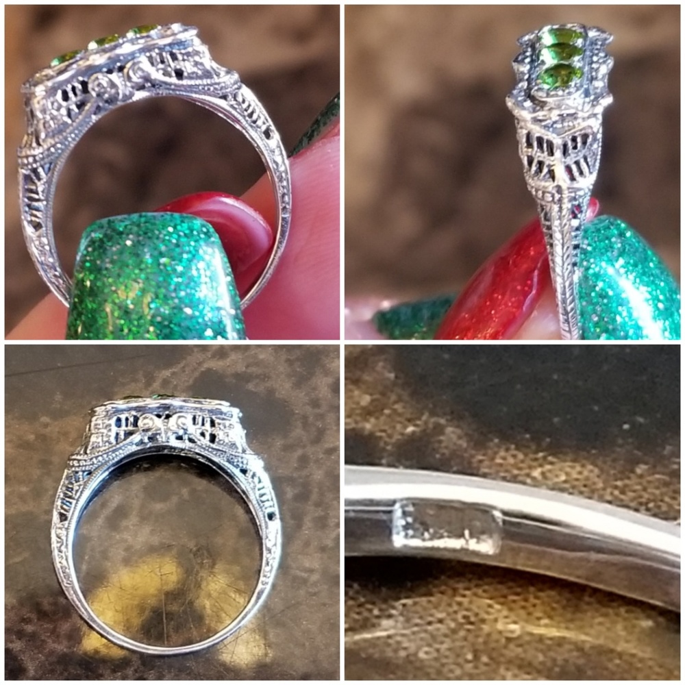 Genuine 1ct 3 gem Peridot Filigree Ring Size 8 - Picture 5 of 6